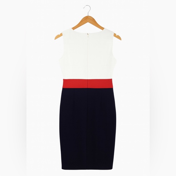 Connected Apparel Orange, White, and Navy Lined Sleeveless Dress Size 10 Petite - Picture 2 of 2